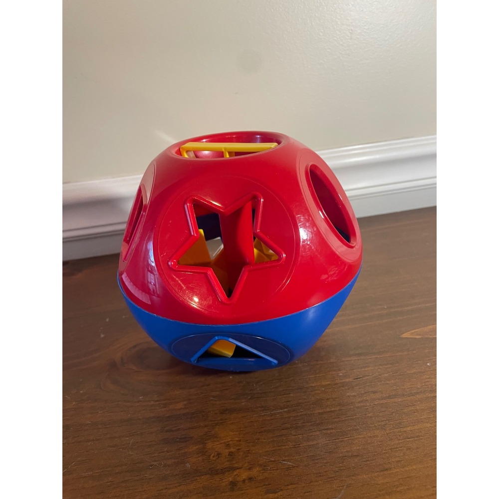 Tupperware Shape-O Toy Red Blue Ball Shape Sorter with 10 Yellow Shapes Vintage